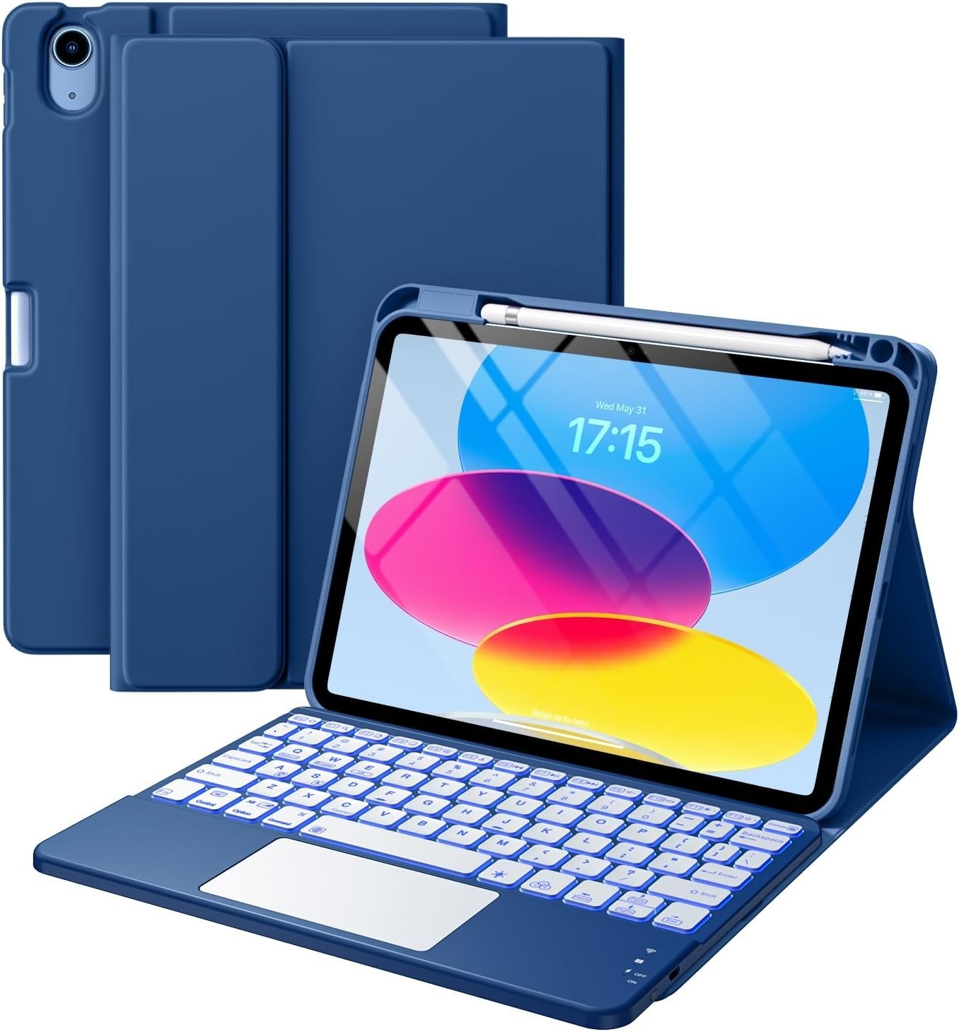 Harvopu Bluetooth Keyboard Folio Case for iPad 11th/10th Gen 10.9" Navy Blue