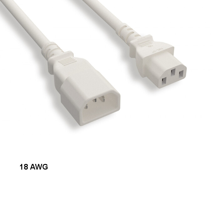 [Lot10] White 10Ft 18AWG Color Power Cable IEC60320 C13 to IEC60320 C14 10A/250V