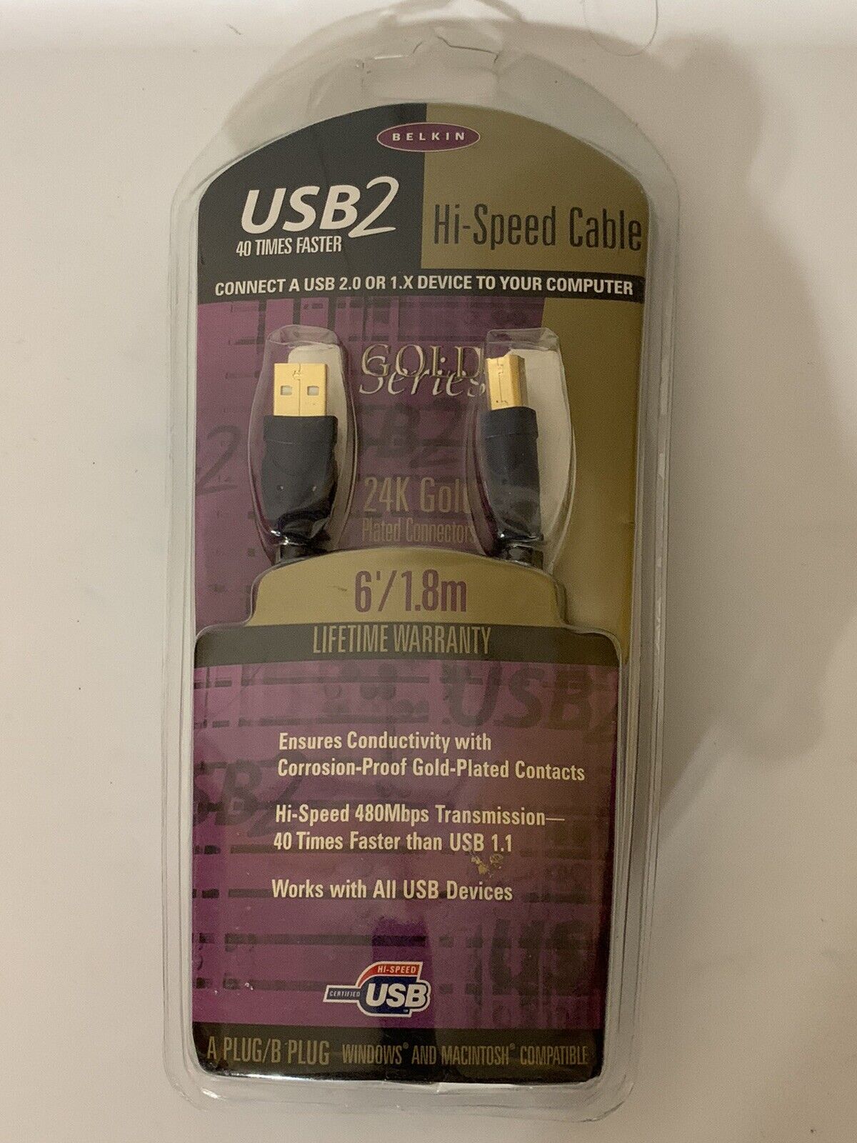 Belkin USB2 Hi-Speed Cable Gold Plated Gold Series