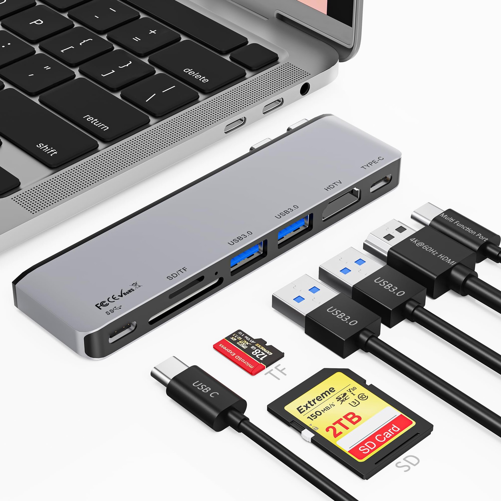 USB C Hub Thunderbolt 4, 7 in 2 Multiport Adapter for MacBook - 4K-60Hz HDMI
