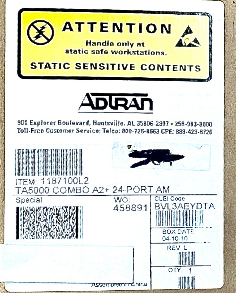 ADTRAN TA5000 1187100L2 , CLEI ; BVL3AEYDTA