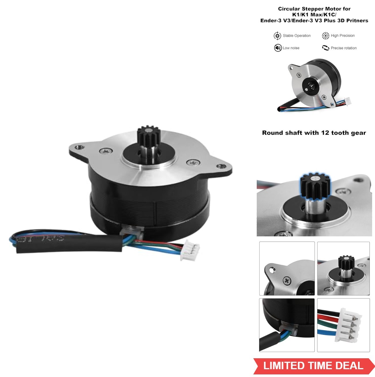 3D Printer Circular Stepper Motor 12 Tooth Gear 1.8 Degree Stainless Steel