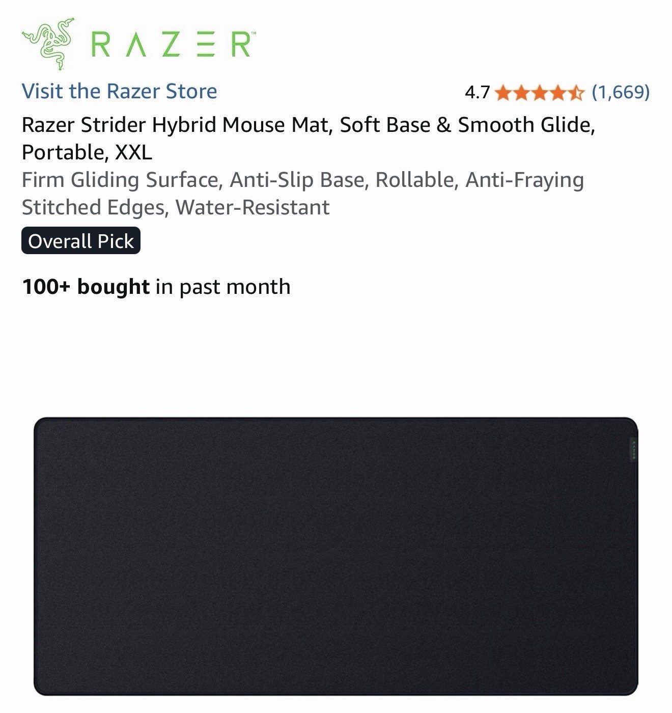 Razer Strider Hybrid Mouse Mat, Soft Base & Smooth Glide, Portable, XXL