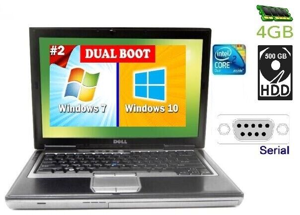 Dell Laptop DUAL BOOT Windows 7/10 Pro 500gb 4gb RS232 DB9 DE9 Serial Com Port