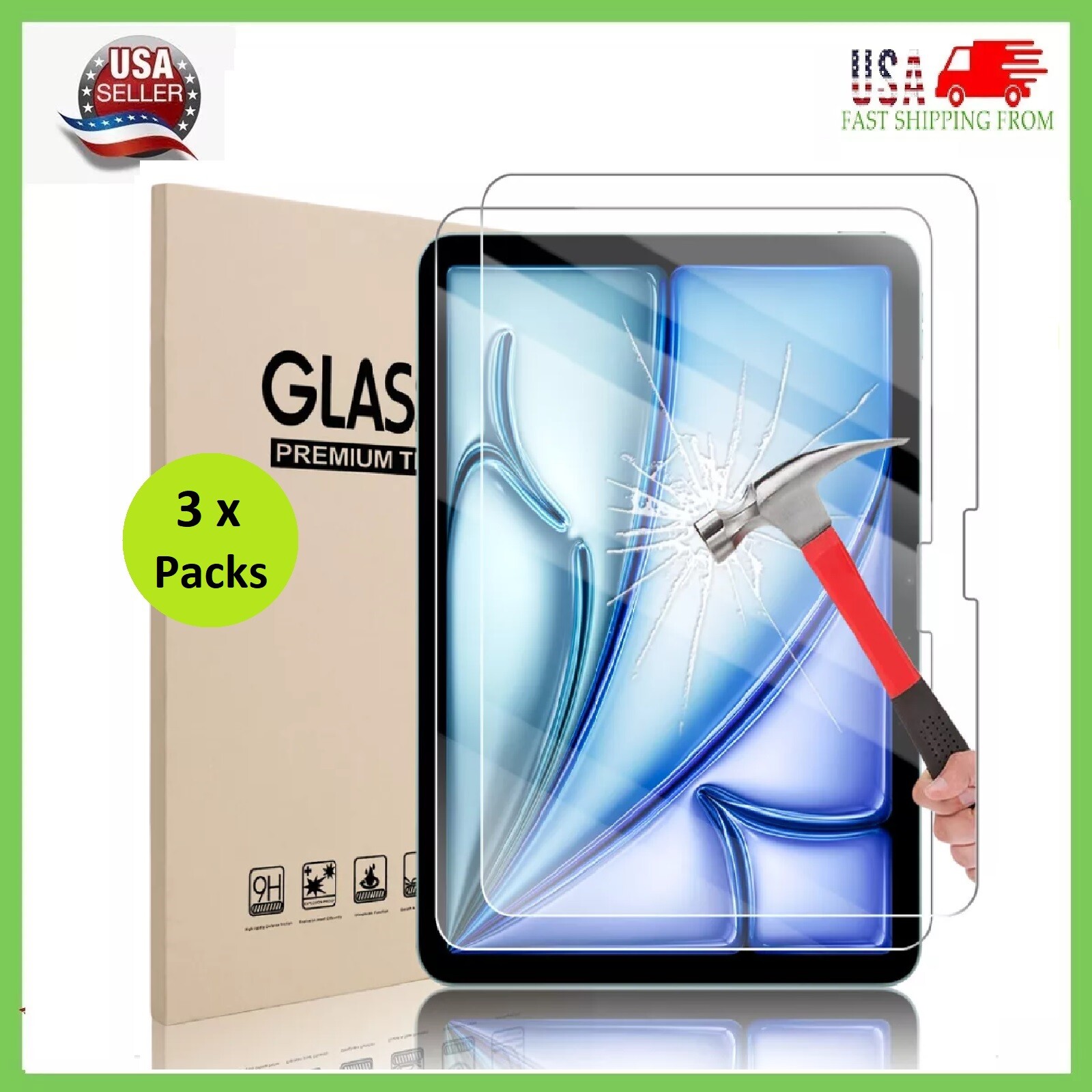 3 x Packs Tempered Glass Screen Protector For iPad / Pro Air 6 11"/13" iPad 2024
