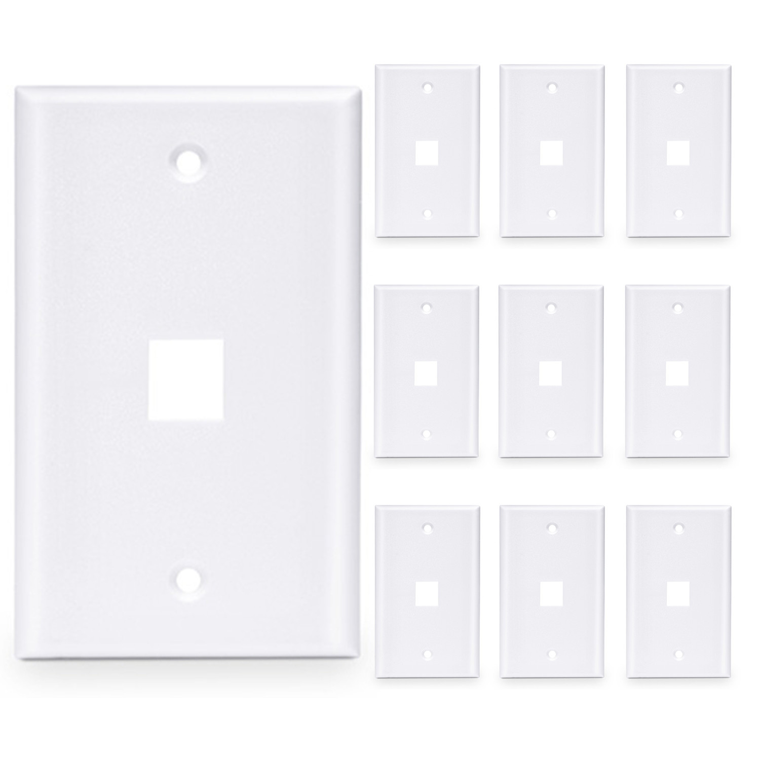 100 Pcs - 1 Port Wall Plate Keystone RJ45 Cat6 Cat5e Insert Jack White WallPlate