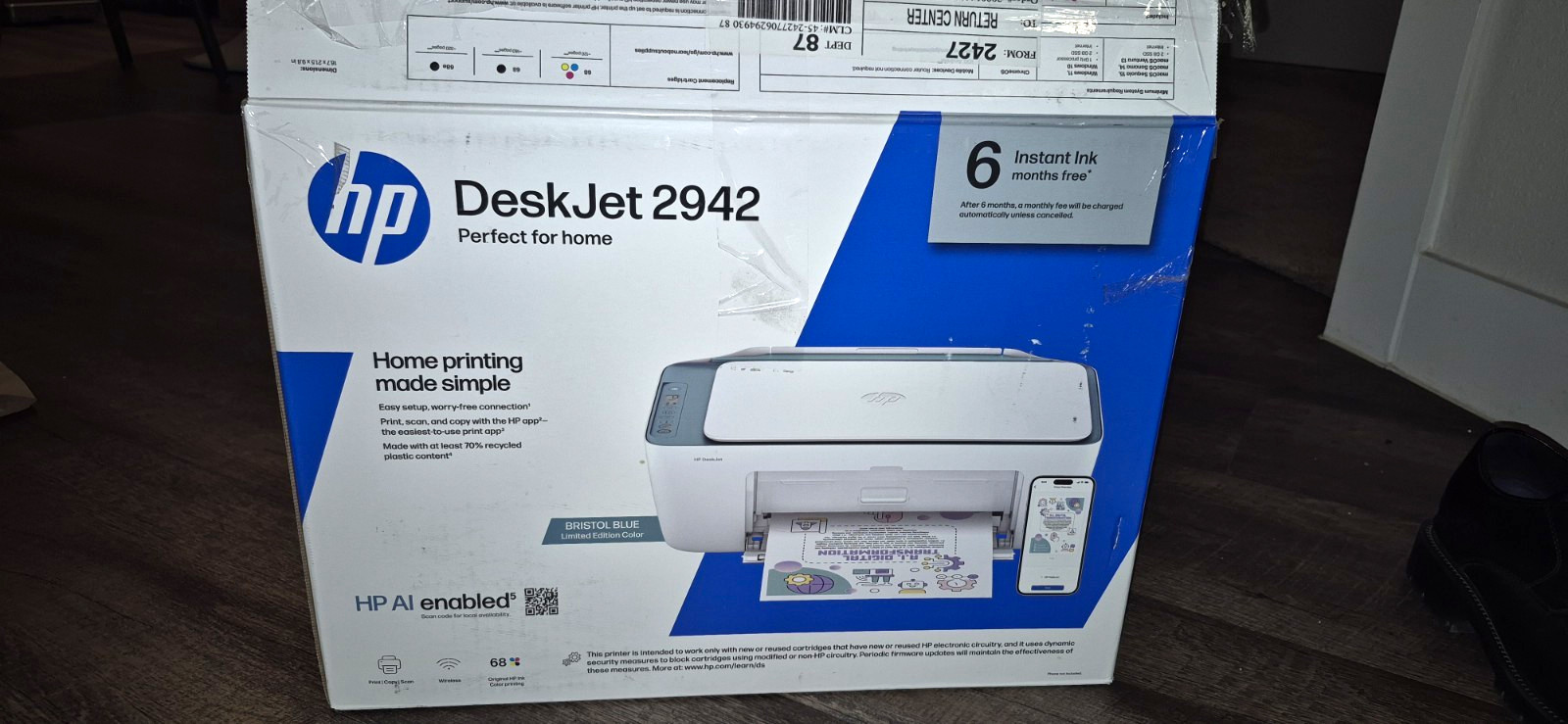 HP DeskJet 2942 Wireless Color All-in-One Printer Scan Copy Bristol Blue Edition