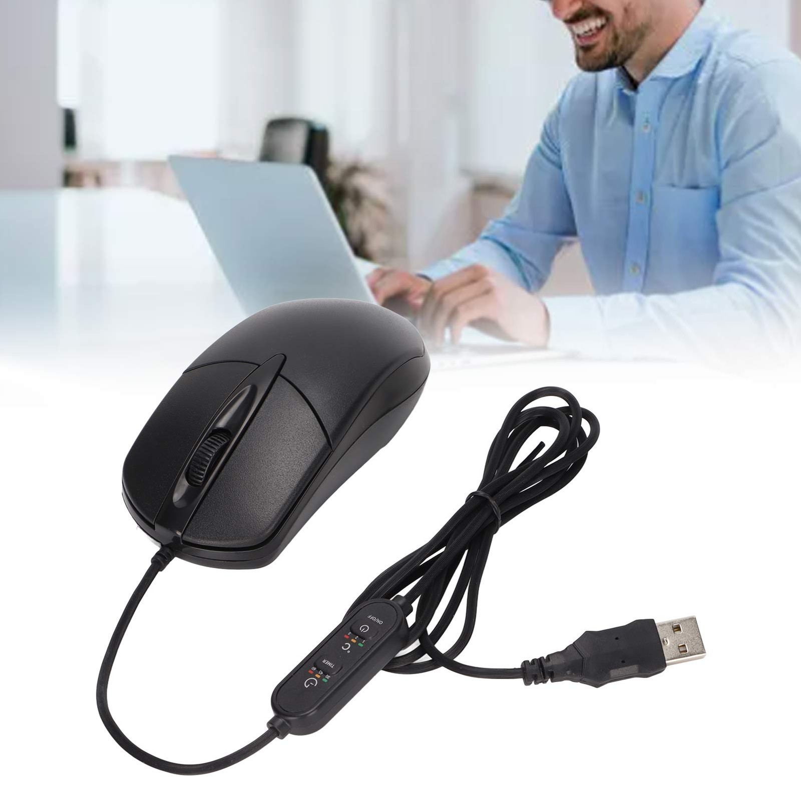 Heated Mouse 3 Levels Adjustable Black Ergonomic 1600DPI Wired Heating Mouse For