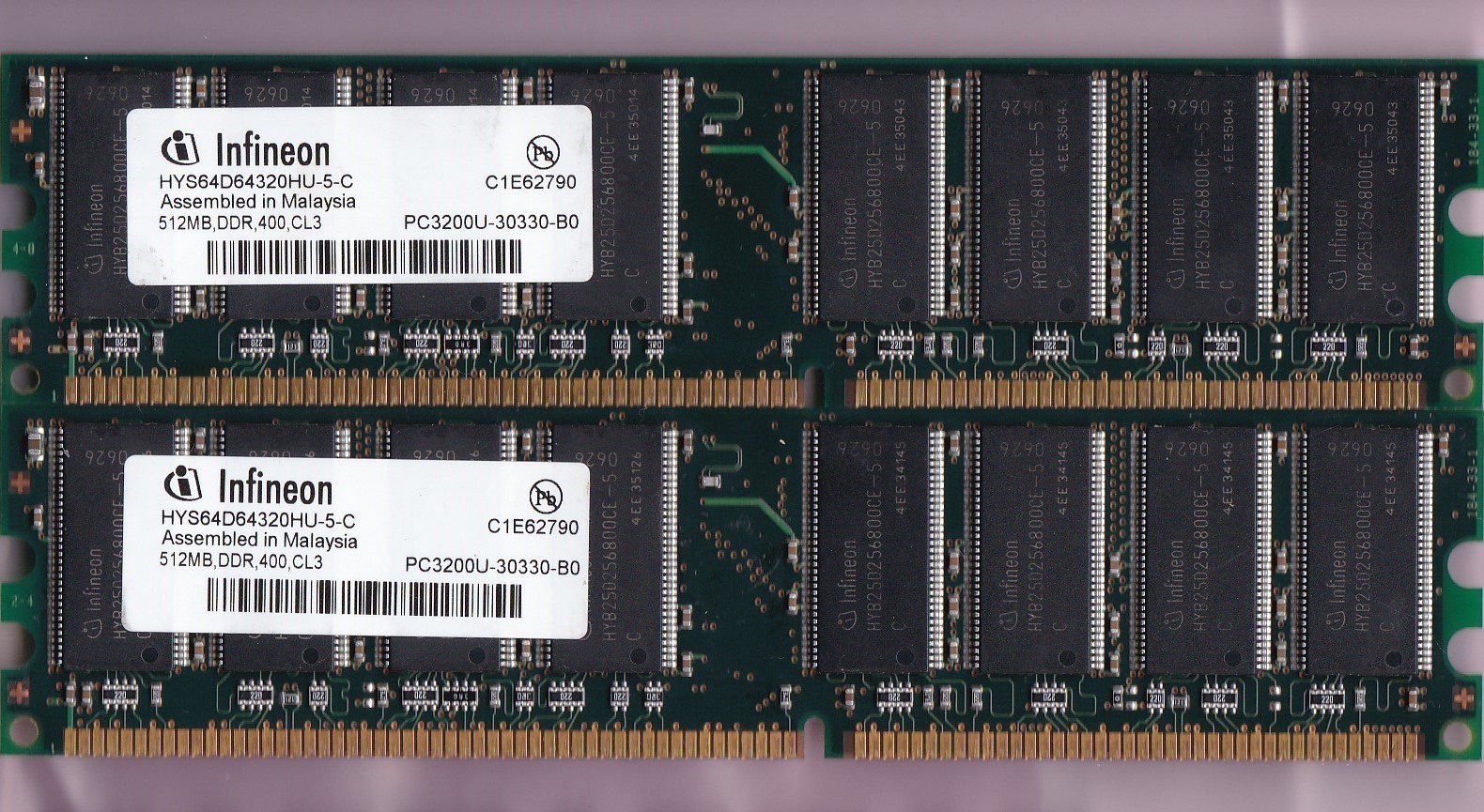1GB 2x512MB DDR-400 INFINEON Ram Memory PC-3200 HYS64D64320HU-5-C DDR1 DIMM Kit