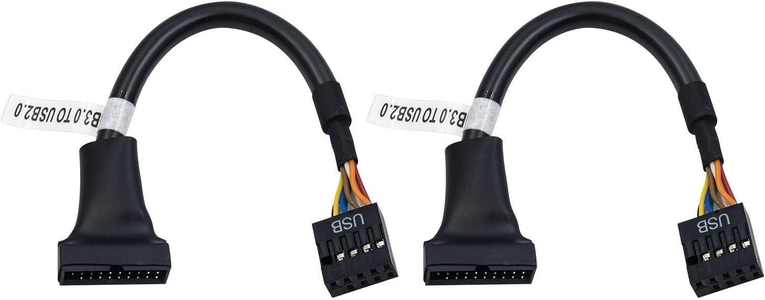USB 3.0 to USB 2.0 Motherboard Adapter Cable 19-Pin Male to 9-Pin Female, 2-Pack