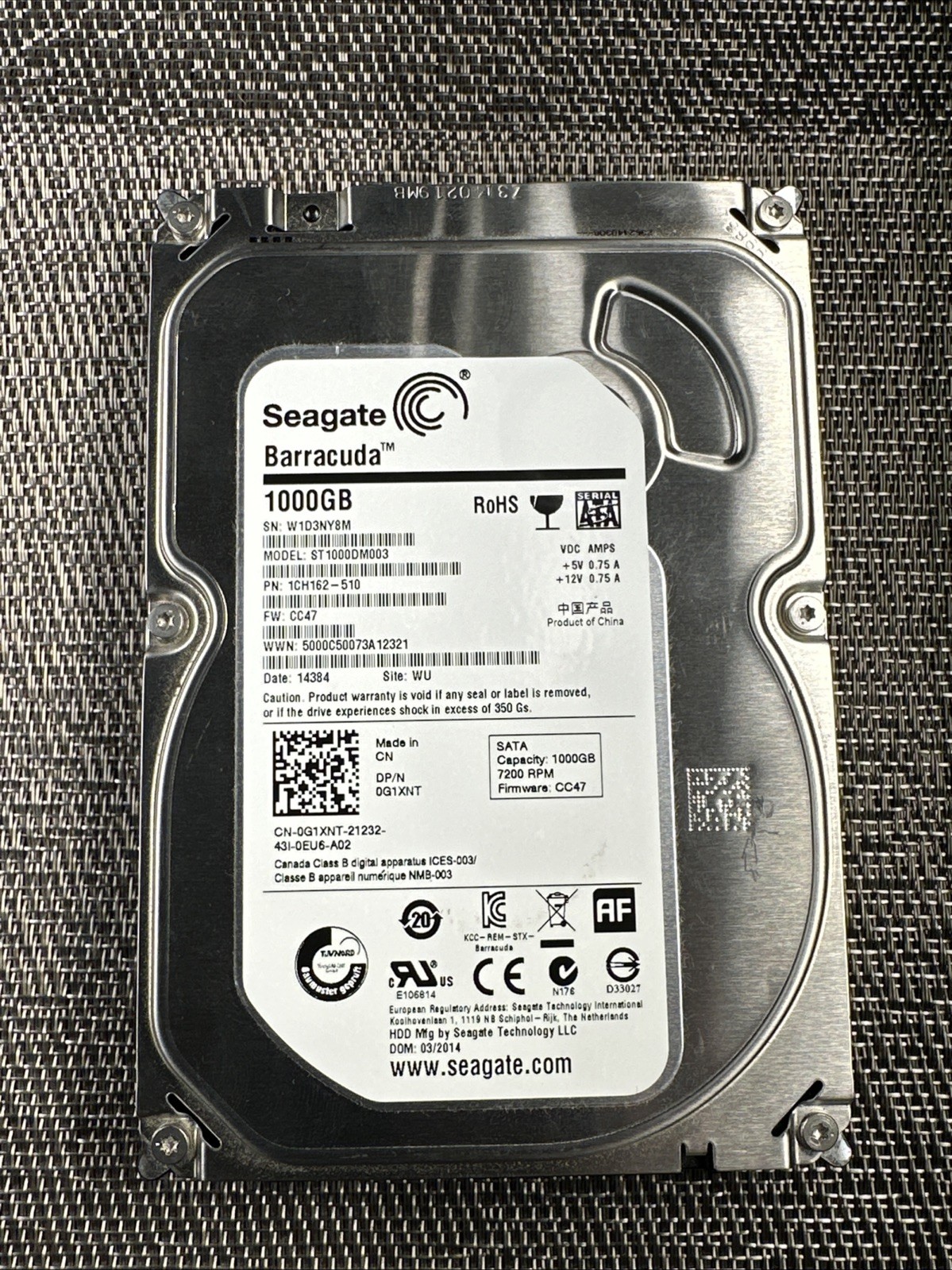 Dell G1XNT 1TB 3.5 SATA 6Gb/s 7200 RPM Desktop HDD ST1000DM003 Seagate Barracuda