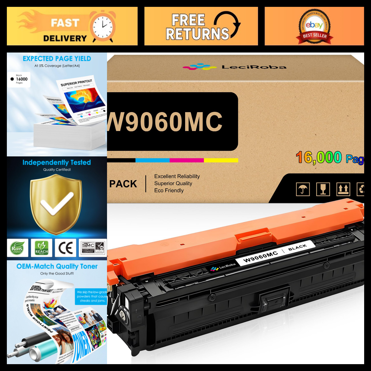 Compatible Black Toner Cartridge for HP W9060MC E55040 E57540 Series Printers -