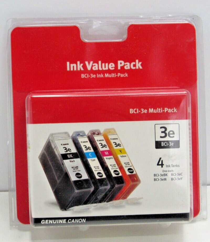 Canon BCI-3e Multi Pack 4 Colors Black Cyan Magenta Yellow NEW Sealed #DC