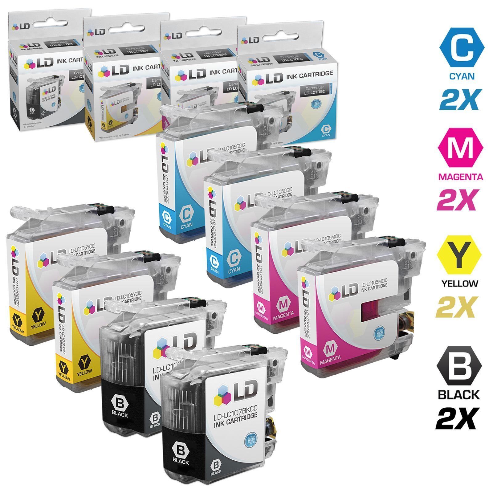LD 8 Pack LC107 LC105 BCMY Ink Cartridge for Brother MFC-J4310DW MFC-J4410DW
