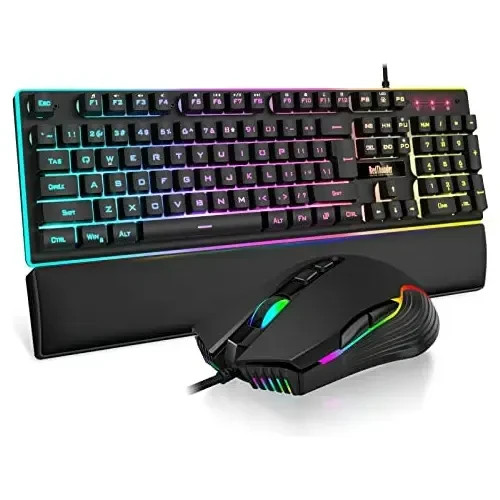 RedThunder K10 Wired Gaming Keyboard and Mouse and Wrist Rest Combo