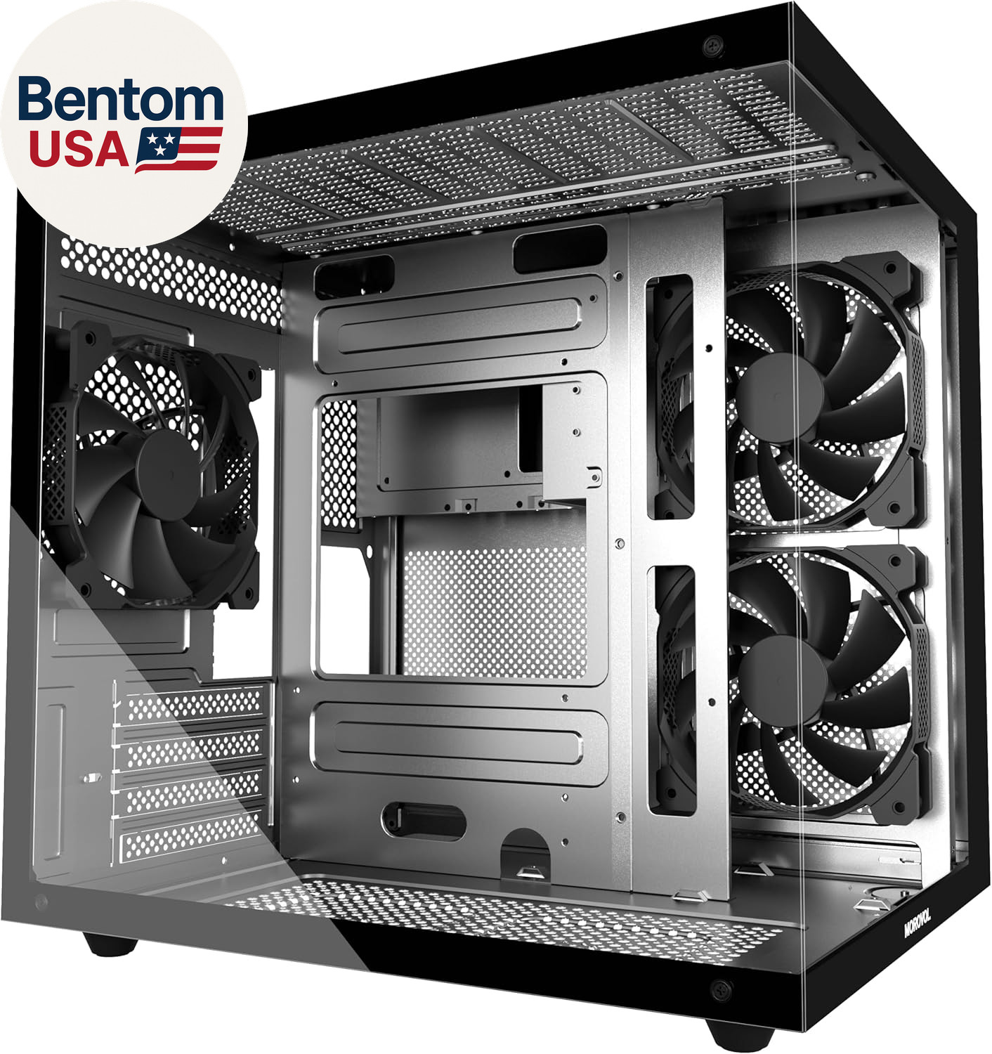 MATX PC Case,270° Panoramic Tempered Glass Panel Gaming PC Case,3 Fans Pre-Insta