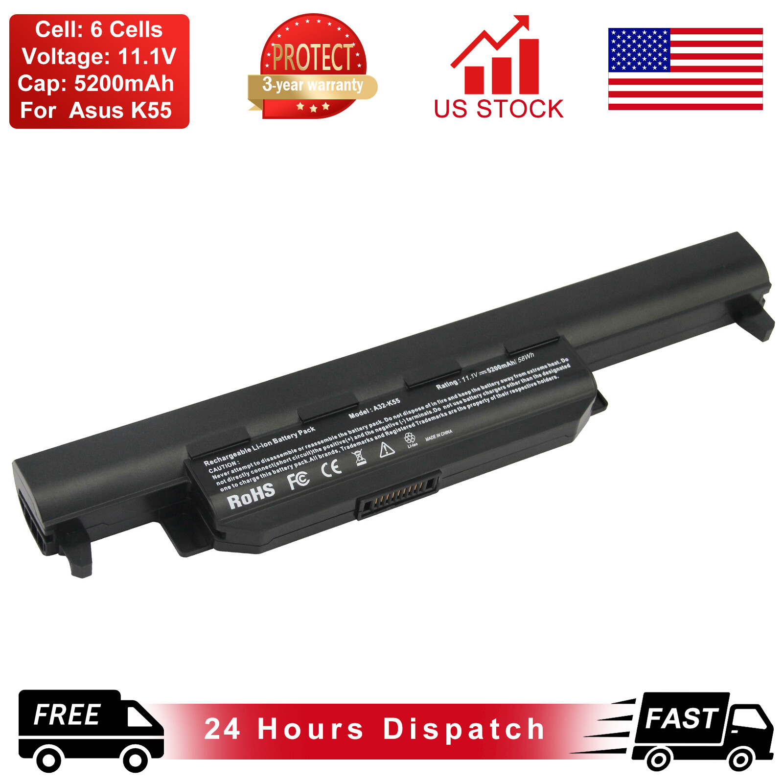 New Netbook Battery Pack for ASUS A32-K55 A33-K55 X55V X55VD X55A X55C X55U X55