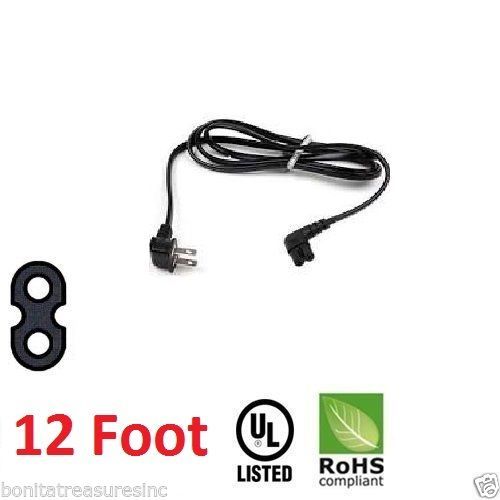 12 foot 18 AWG Angled 2-Slot Non-Polarized Power Cord IEC320 C7 to Nema 1-15P
