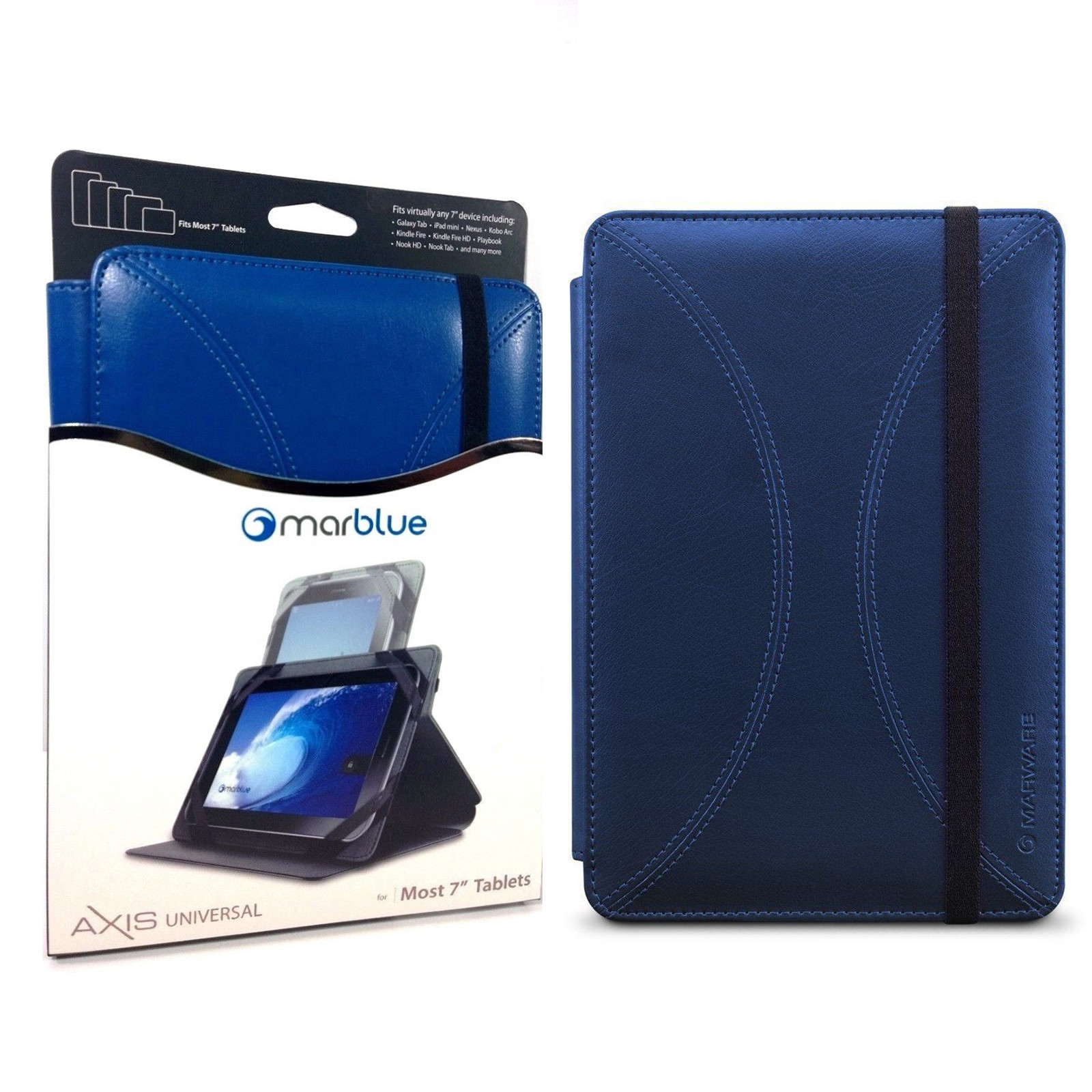 Marware Axis Leather Rotating Folio Case Universal for 7" Inch Tablets - Blue