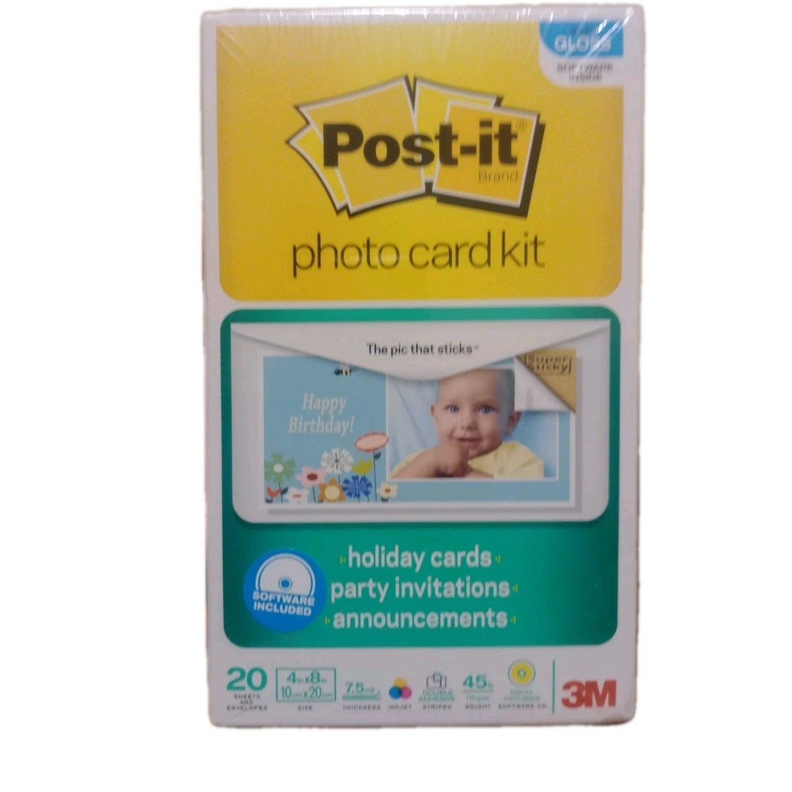 Post-it Photo Holiday Card Kit 4 X 8" Semi Gloss Sticky Picture Paper & Software