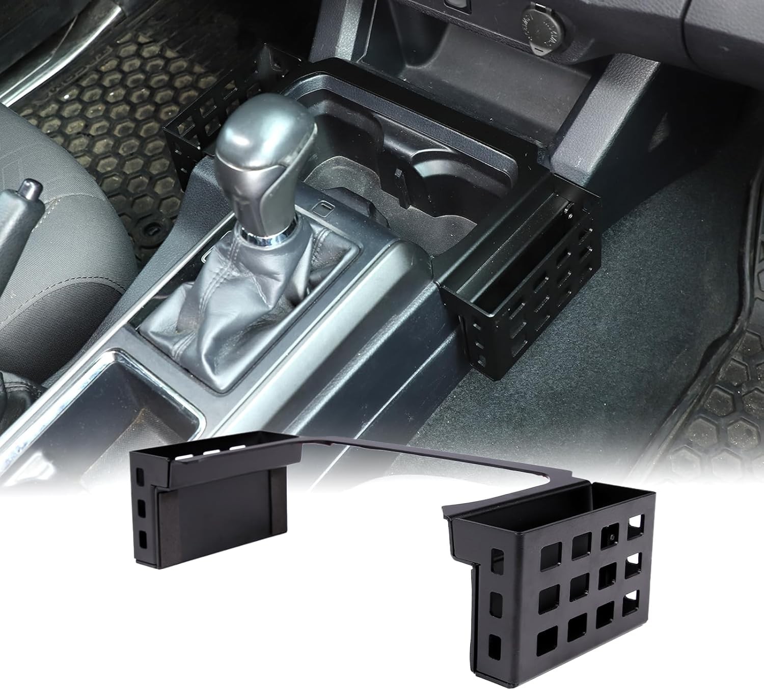 CHEAYAR Shifter Center Console Gears Storage Box with Two Baskets, Black 