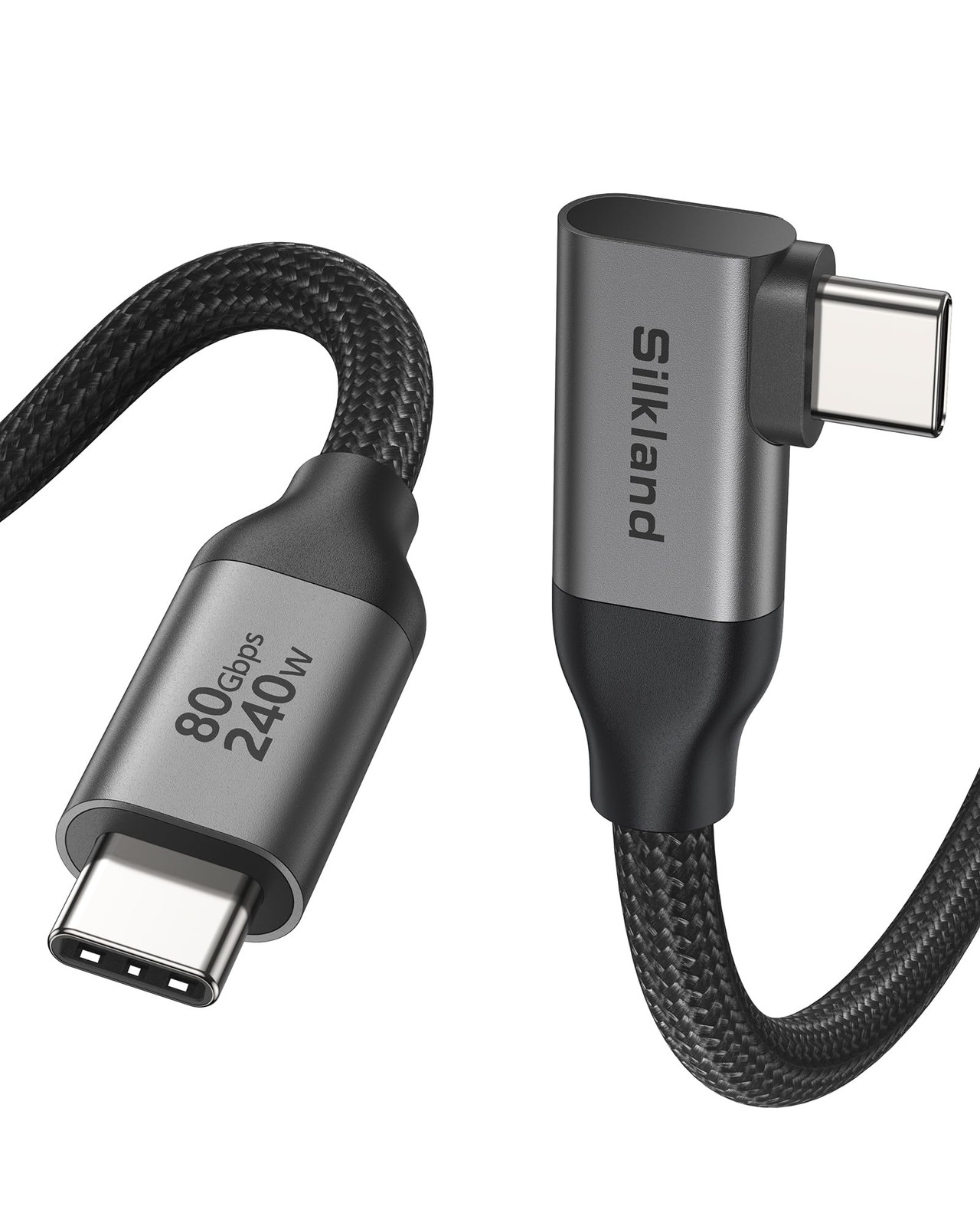 Silkland 80Gbps Right Angle USB 4 Cable for Thunderbolt 5 Cable 240W 6.6FT
