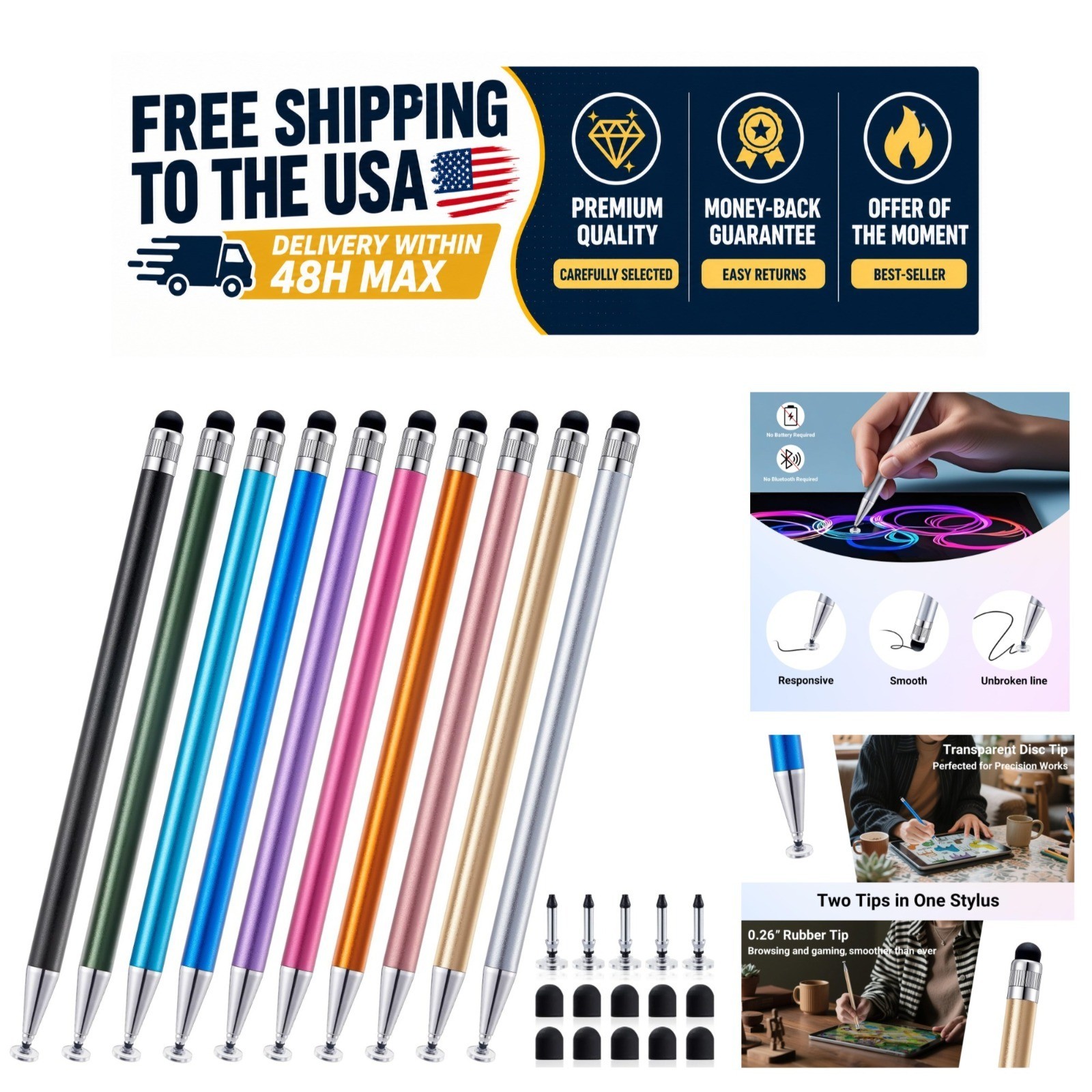 LINFANC 2-in-1 Stylus Pen 10 Pack for Touchscreen iPad Android Tablet