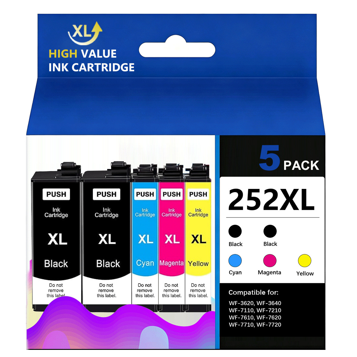 252XL High Capacity Ink Cartridges 5Pack Replacement for Epason WorkForce Series