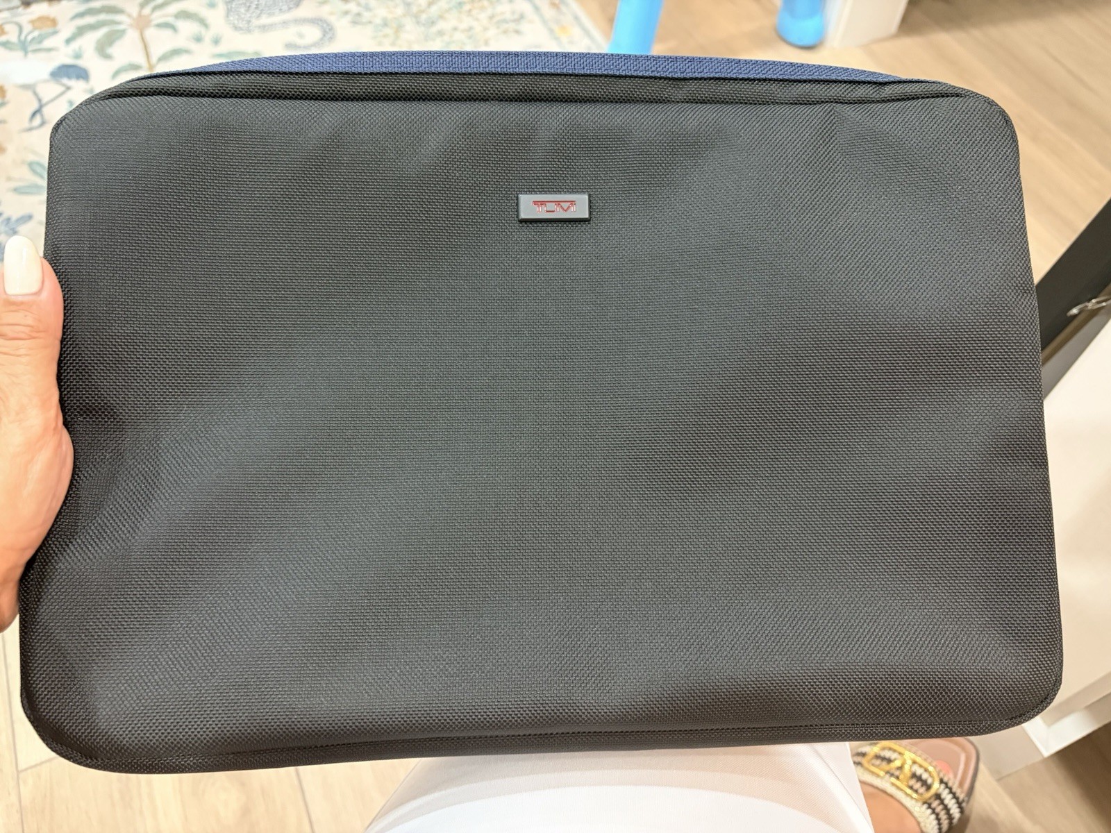 Tumi Laptop Sleeve Black With Navy Zipper ,  Lightweight 15”x 9 1/2” X 2”