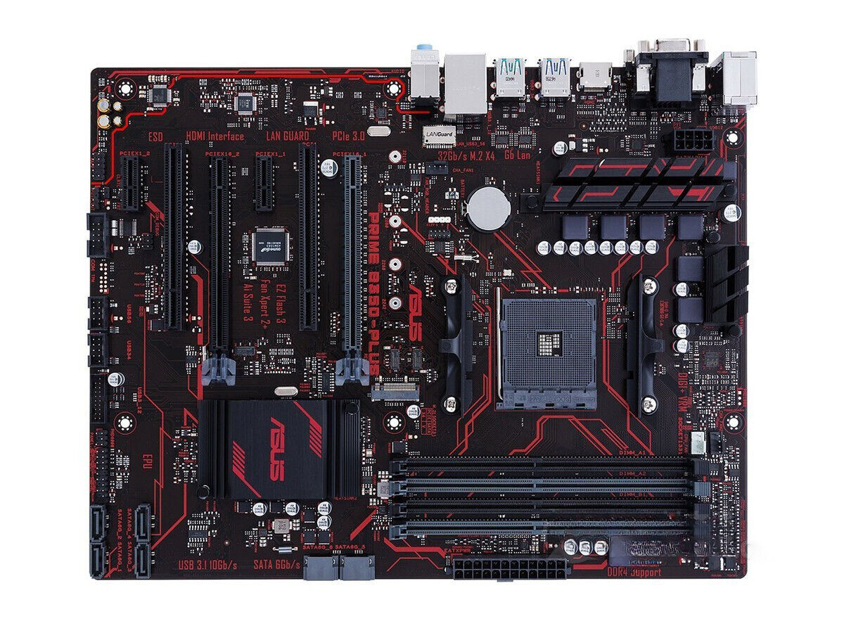 For ASUS PRIME B350-PLUS motherboard B350 AM4 DDR4 64G VGA+DVI+HDMI ATX Tested