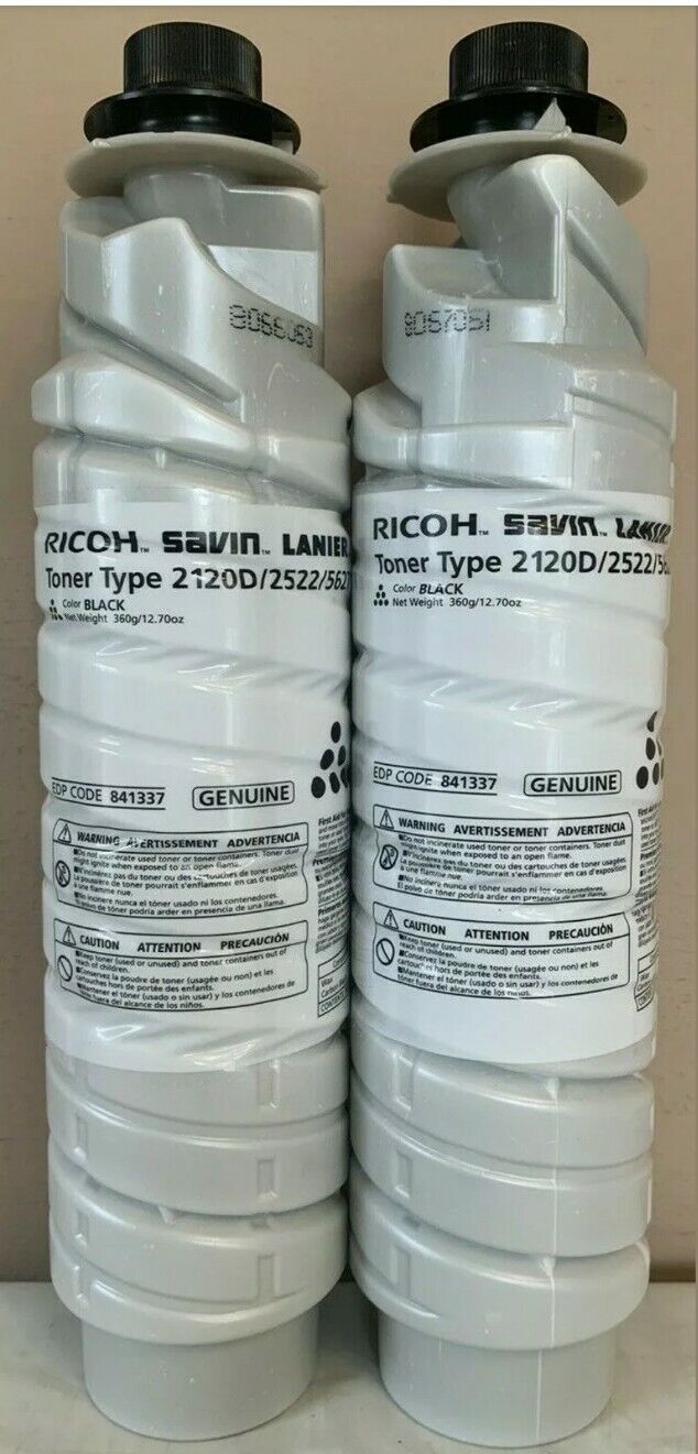2 Ricoh Savin Lanier Genuine 841337 Black Toner New OEM Type 2120D MP3350 885288