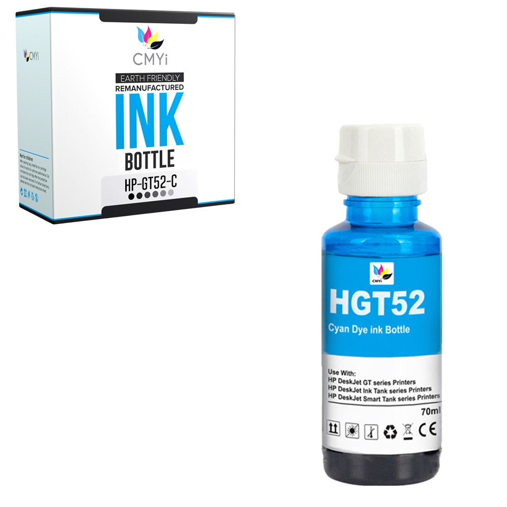 CMYi Compatible GT52 Cyan Ink Bottle fits HP DeskJet GT 5811 5820 5821 5822