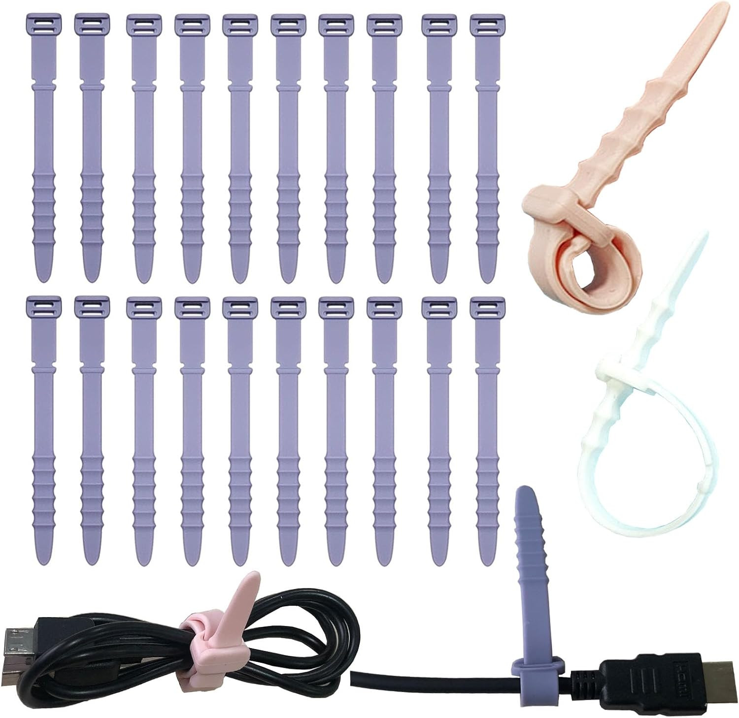 Reusable Silicone Zip Ties Cord Organizer: Silicone Cable Ties Straps for Cable