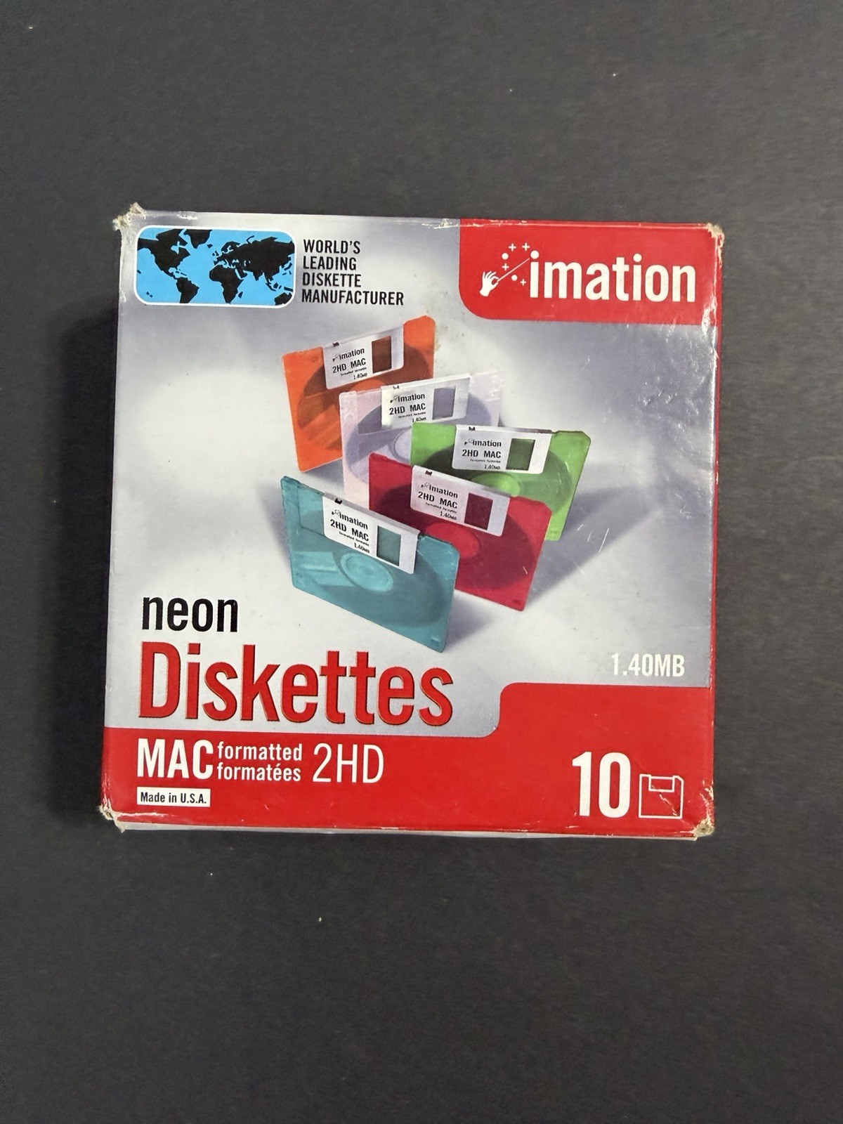 Box Of 9 Neon MAC Diskettes ,  Imation 2HD