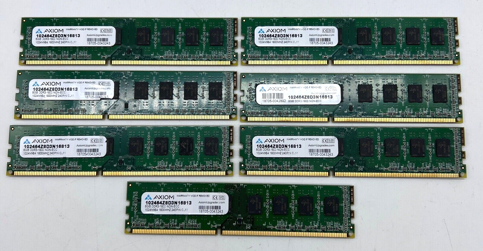 QTY: 7 AXIOM 8GB PC3-12800 2Rx8 DIMM RAM Bundle Tested