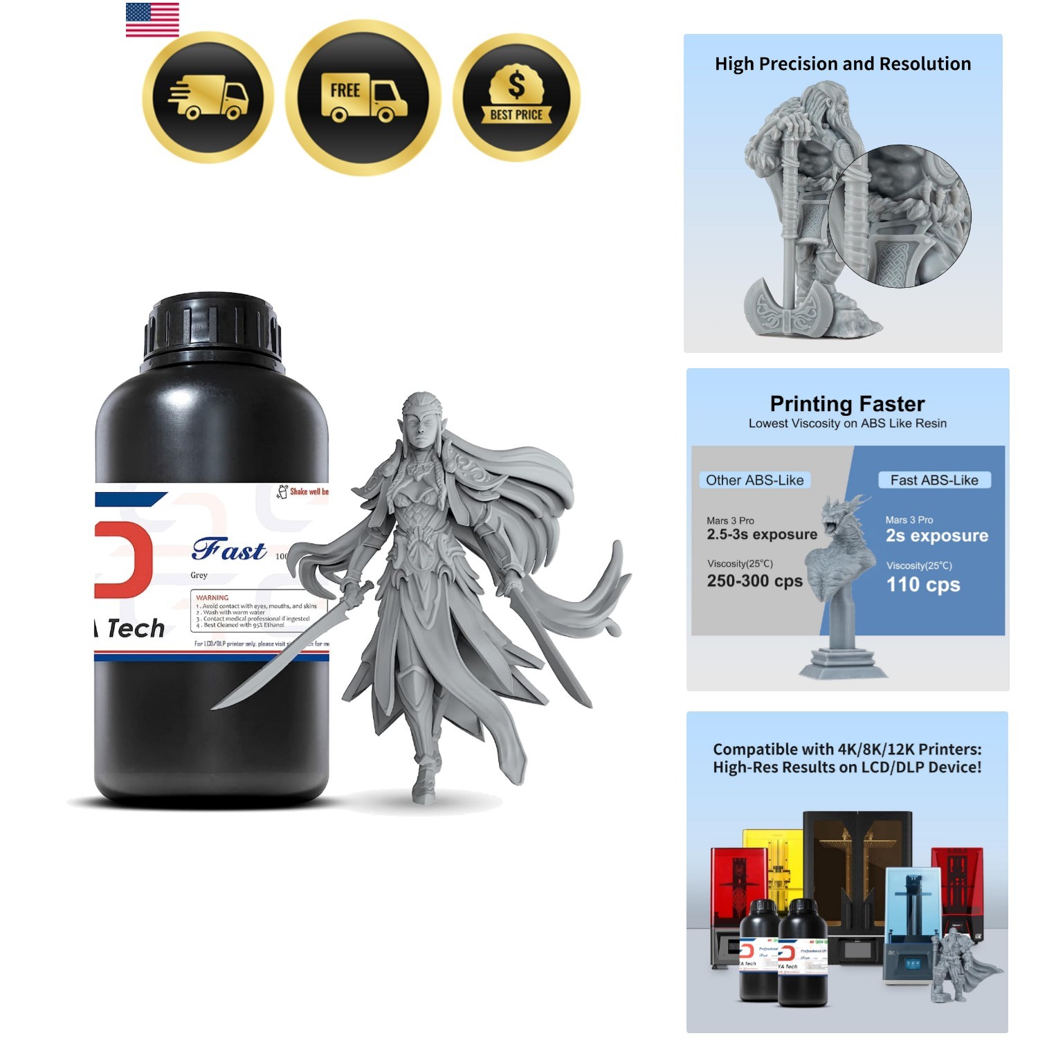 Fast ABS-Like 3D Printer Resin 405nm UV-Curing Non-Brittle High Precision 3D ...
