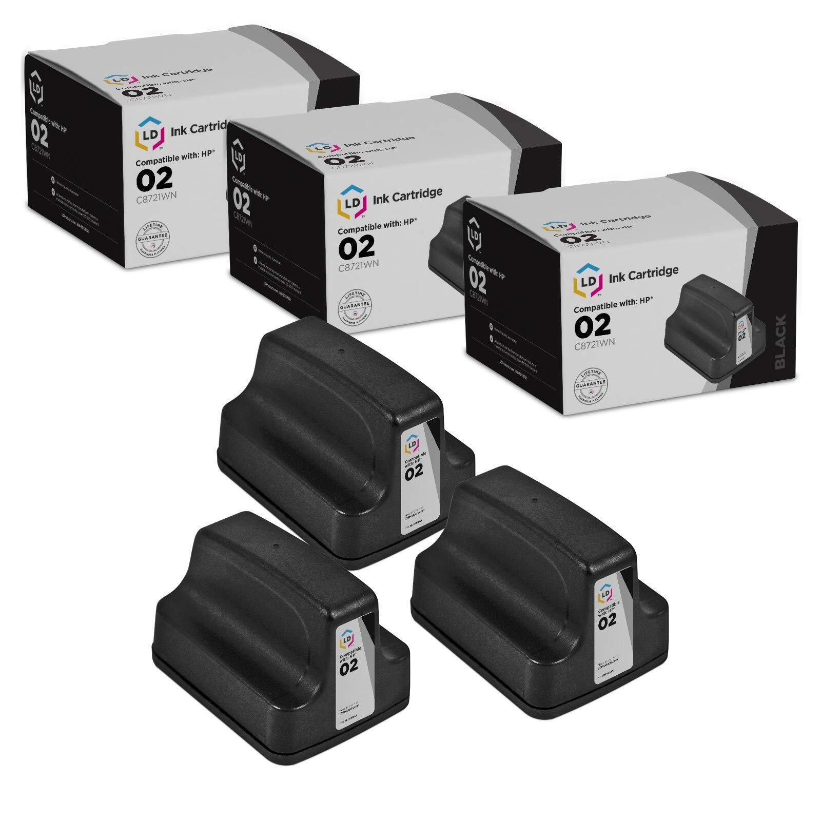LD 3PK Replacement HP02 Ink Cartridge C8721WN Black PhotoSmart C5180 C6180 C6280
