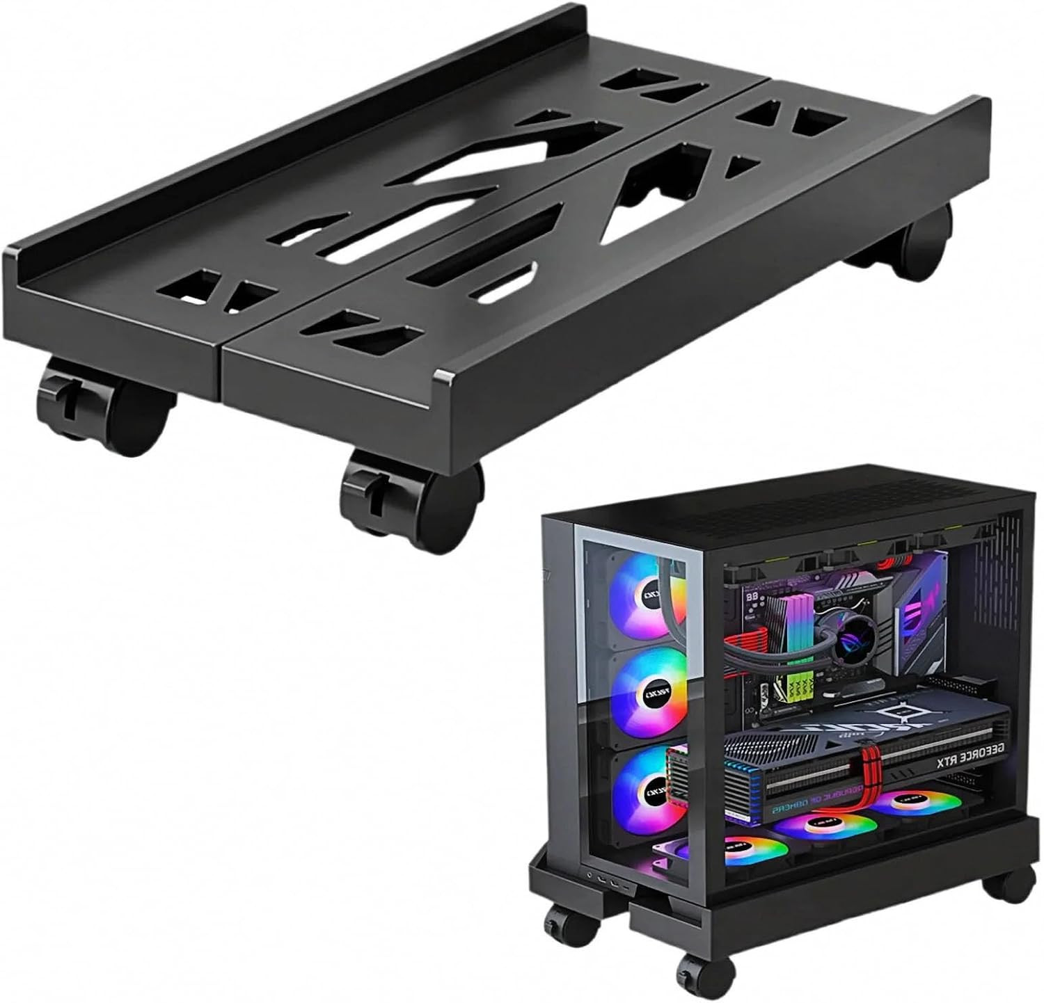 Adjustable Mobile CPU Stand with 4 Caster Wheels - Ventilated Tower Stand, Fits