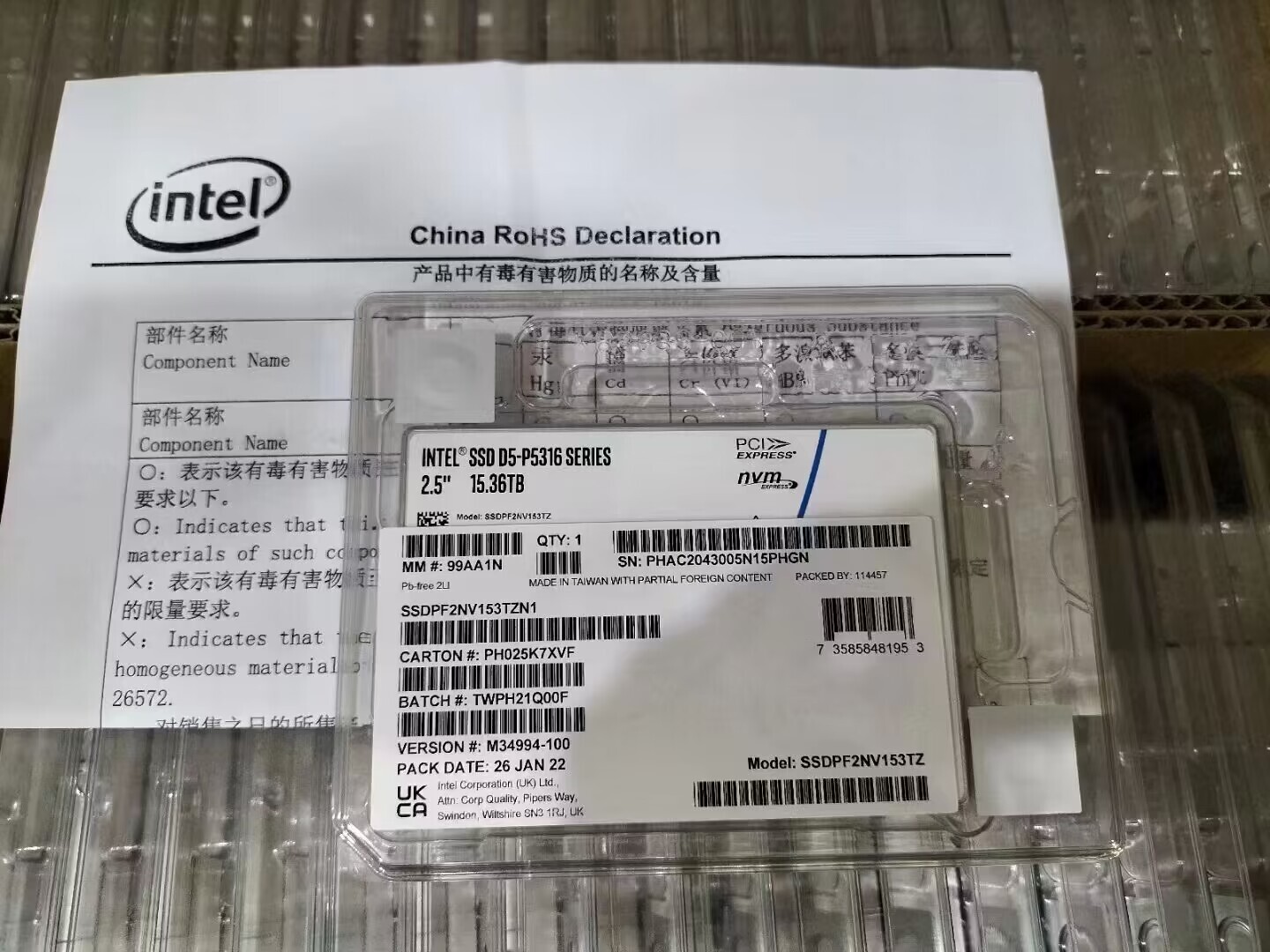 Intel SSD P5316 Series 15.36TB NVME U.2 2.5" 51.85PBW Solid State Drive QLC SSD