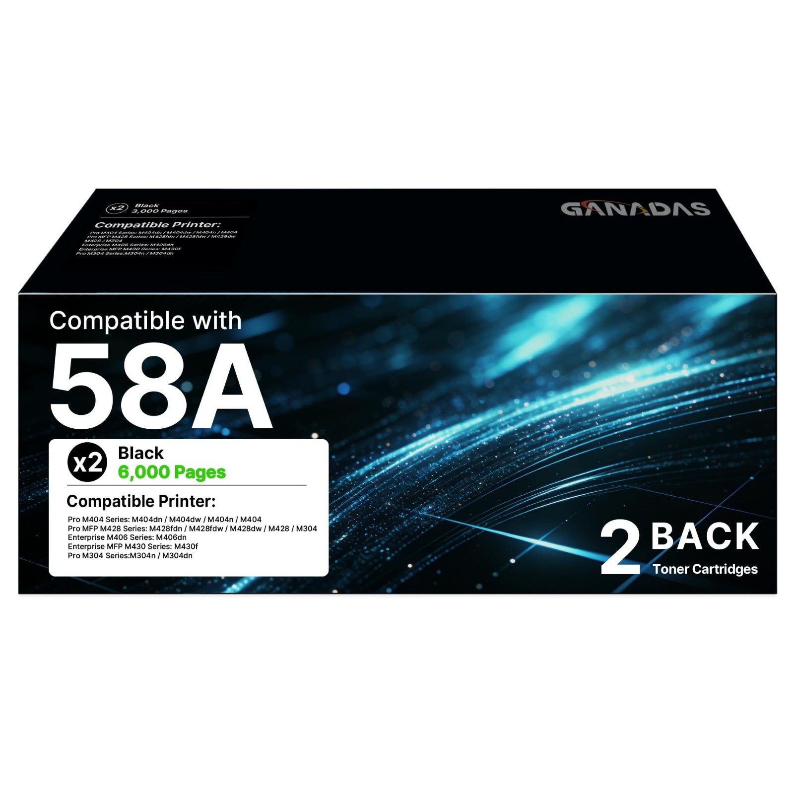 GANADAS 58A Toner Cartridge Black Replacement for HP 58A 58X CF258X CF258A Toner