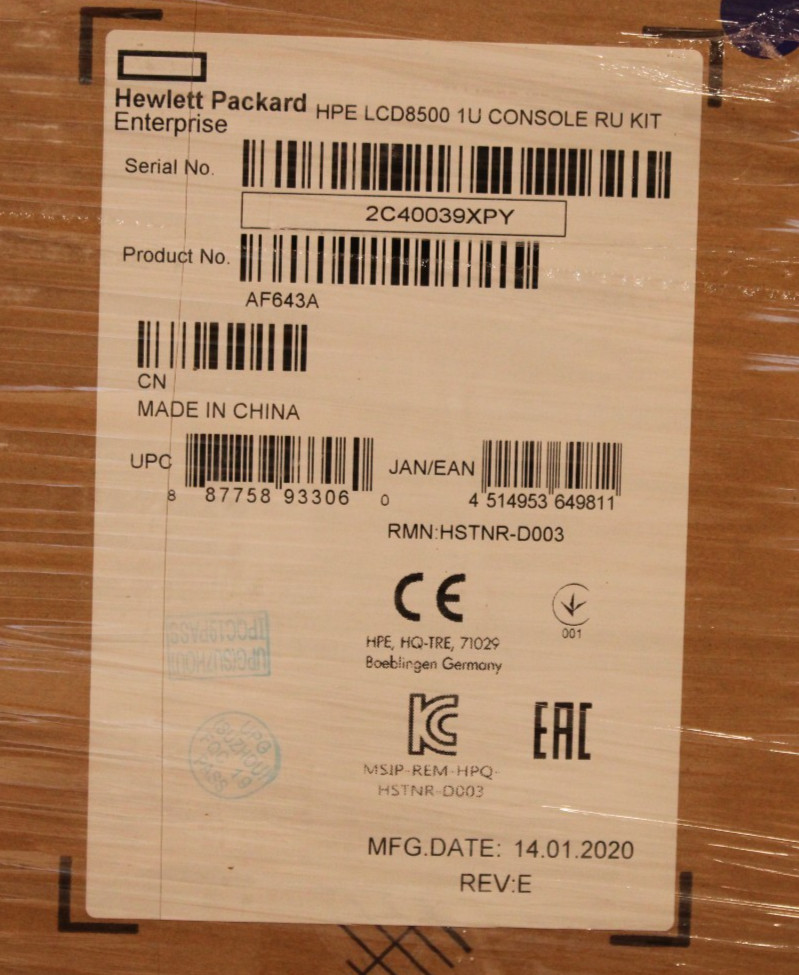 Brand New - HPE LCD8500 1U 18" Display/Keyboard Rack mount Console Kit- AF643A