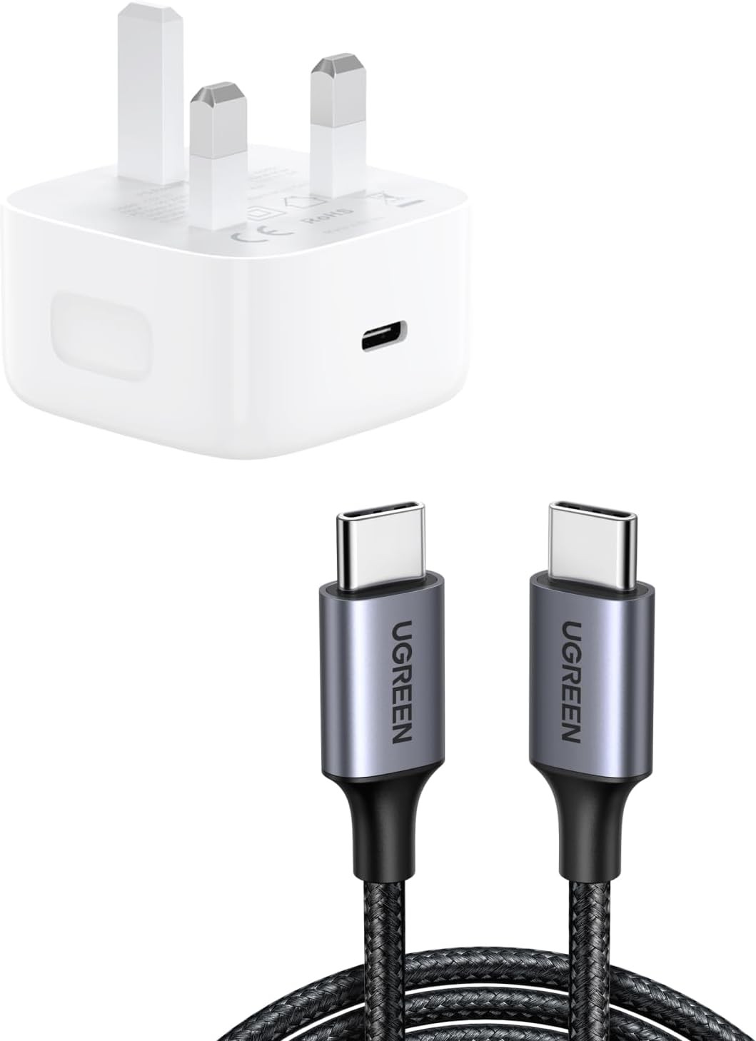 20W USB C PD Fast Charger with 60W Nylon Braided Cable 1M