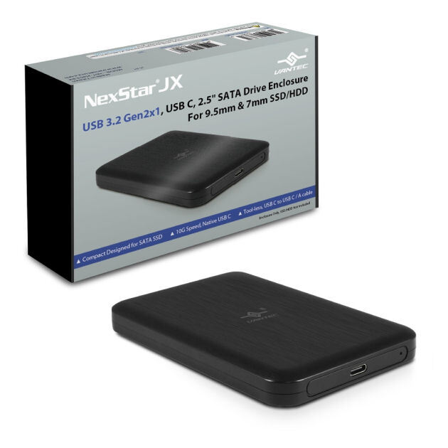 Vantec NexStar JX 9.5/7mm SSD/HDD USB-C Ext Enclosure, NST-258S3-BK