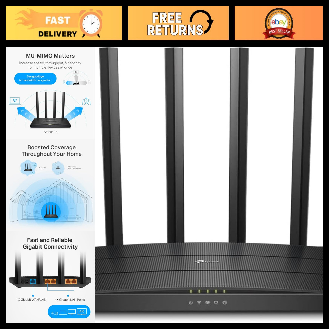 AC1200 Dual Band Gigabit WiFi Router - High-Speed Internet, Easy Setup, Ideal fo