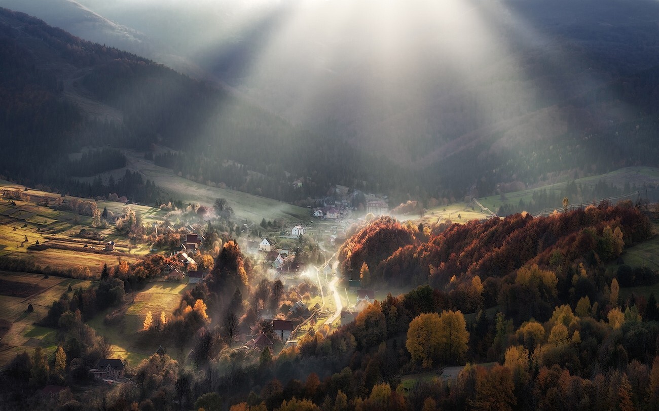 Landscape nature sun rays fall valley mountains Custom Gaming Mat Desk