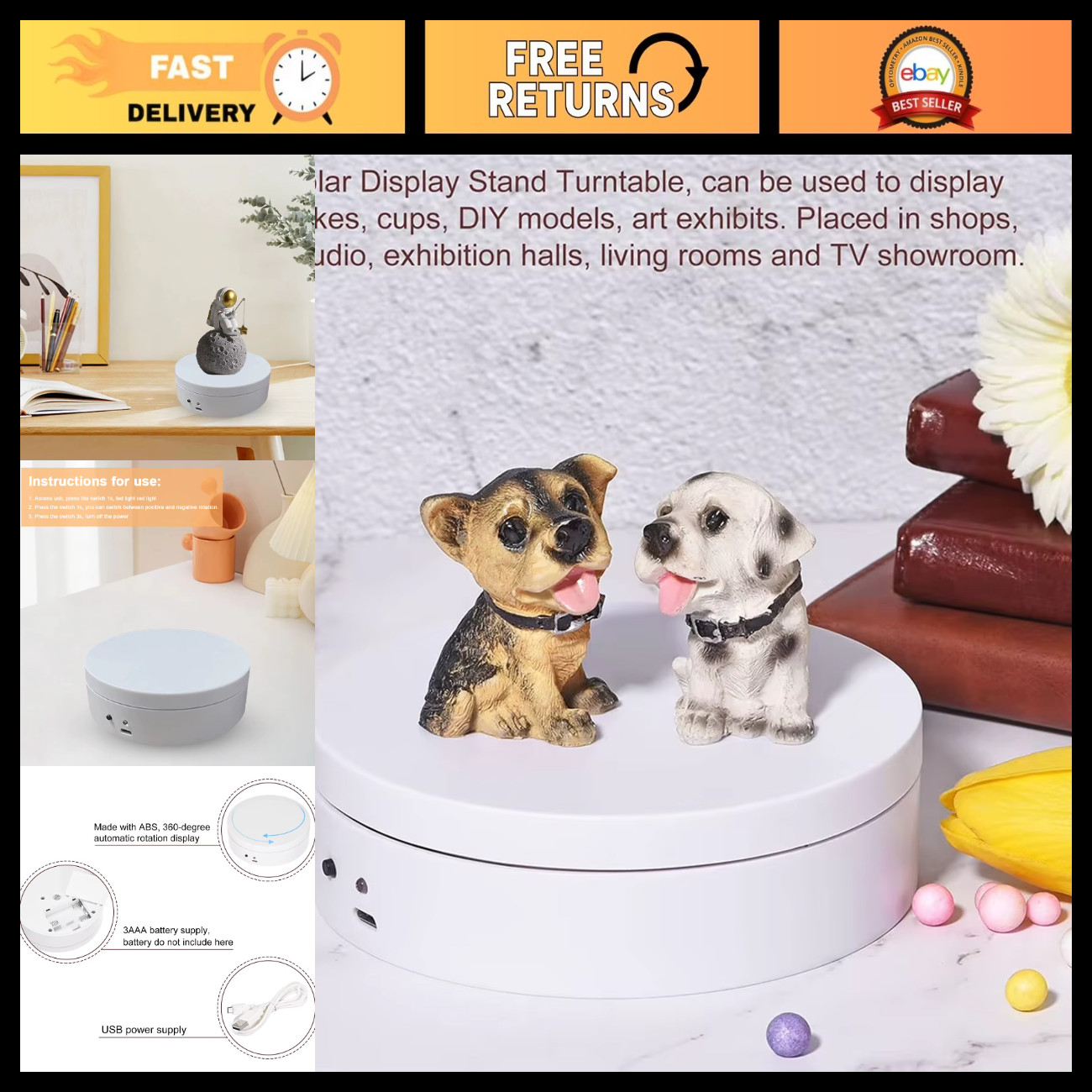 360° Rotating Motorized Display Stand - 12cm Automatic Revolving Platform, USB/B