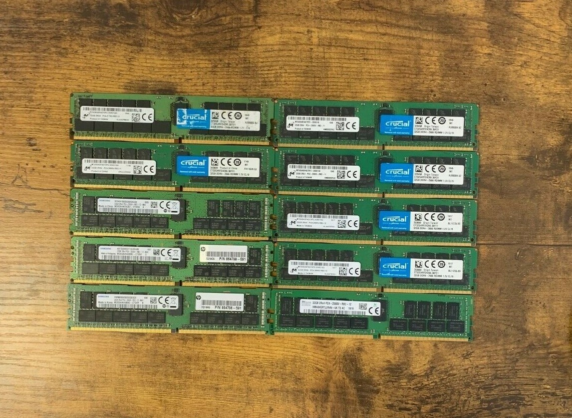 [ BULK LOT OF 10 ] 32GB 2Rx4 PC4-2666V DDR4-21300 RDIMM ECC Server Memory RAM