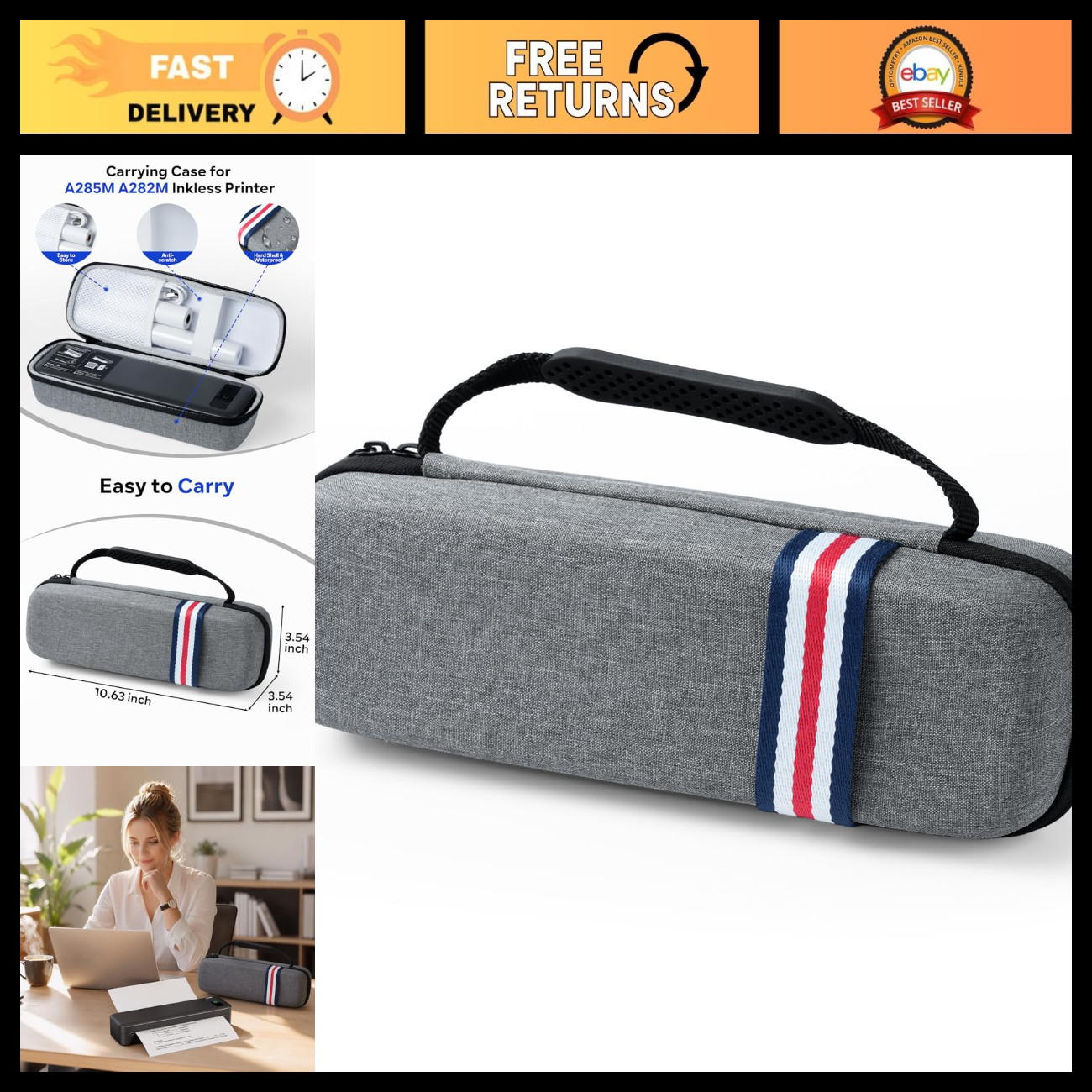 Portable Printer Carrying Case for A4 & Letter Wireless Thermal Printers, Travel