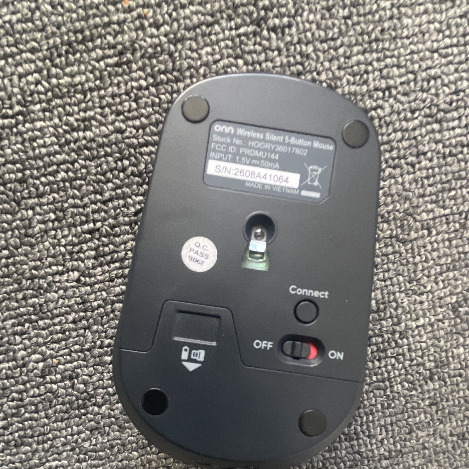 onn. Wireless Silent Optical Mouse 5-Button 1000 DPI Black HOGRY-36017802