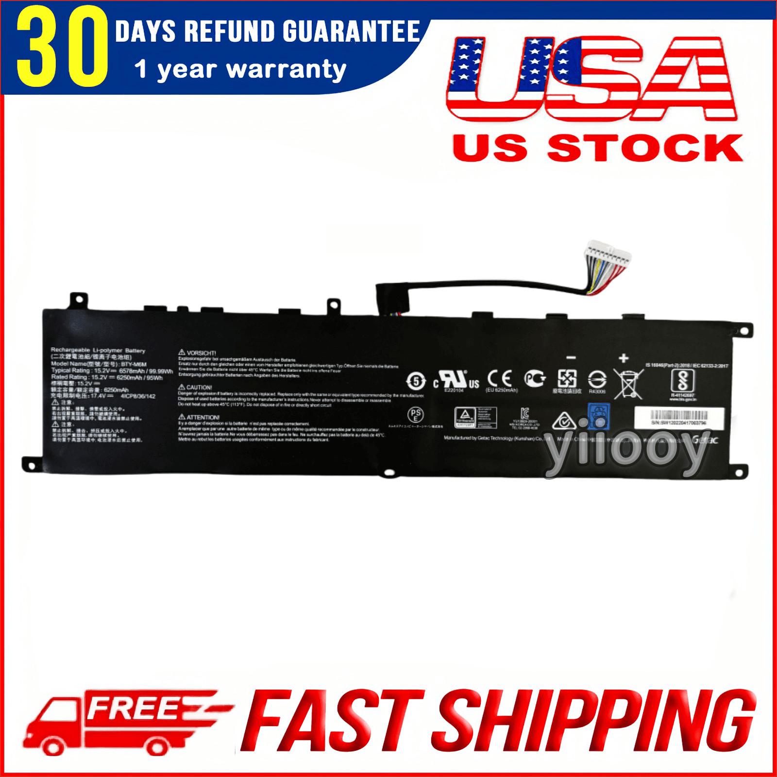 BTY-M6M Battery for MSI GS66 Stealth 10SF 10SFS 10SGS GE66 Raider 10SD 10SE GE76